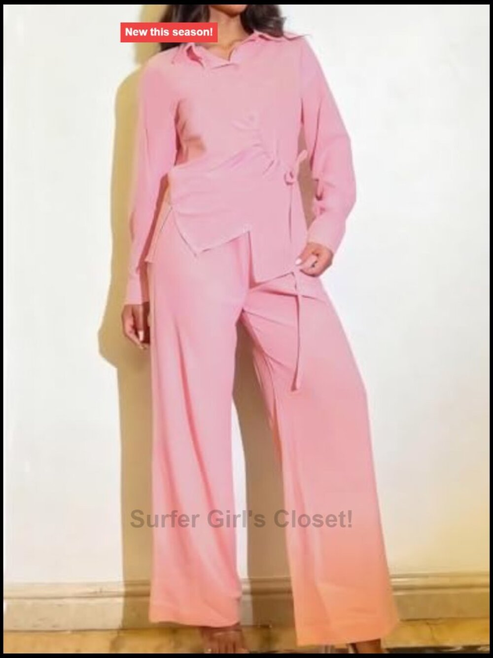 Button Down Shirt and Wide Leg Pants Matching Set 2 Piece Outfit - Picture 5 of 7